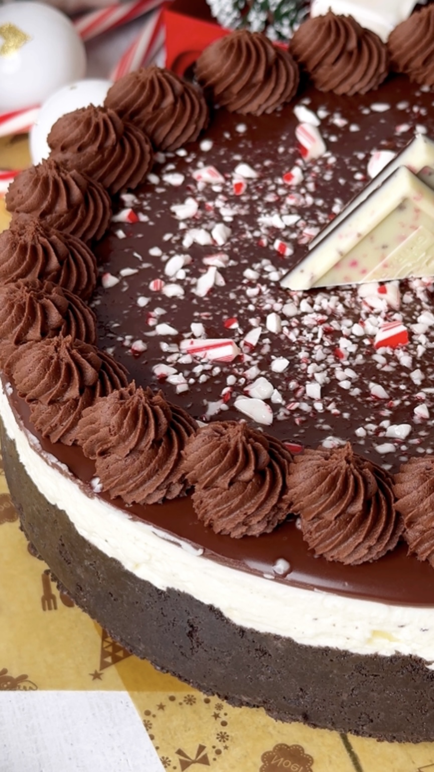 No Bake Peppermint Ganache Cheesecake - Sweet Monkey